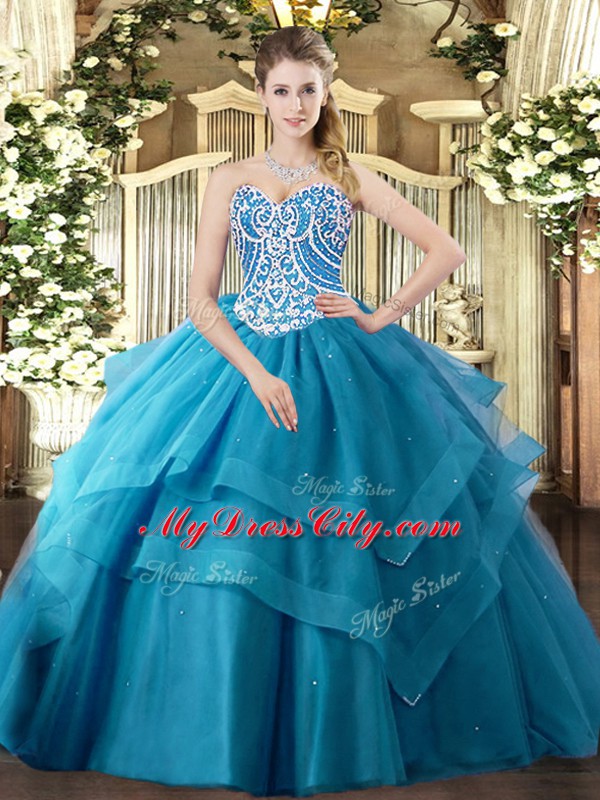 Sleeveless Lace Up Floor Length Beading and Ruffled Layers 15 Quinceanera Dress