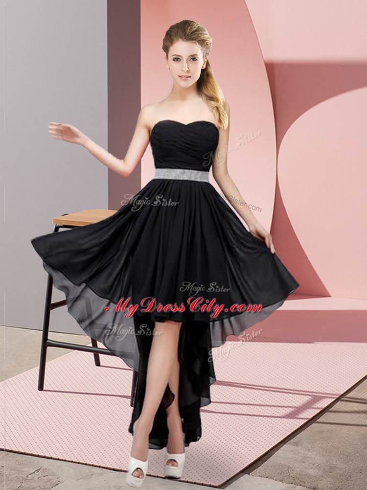 A-line Black Sweetheart Chiffon Sleeveless High Low Lace Up