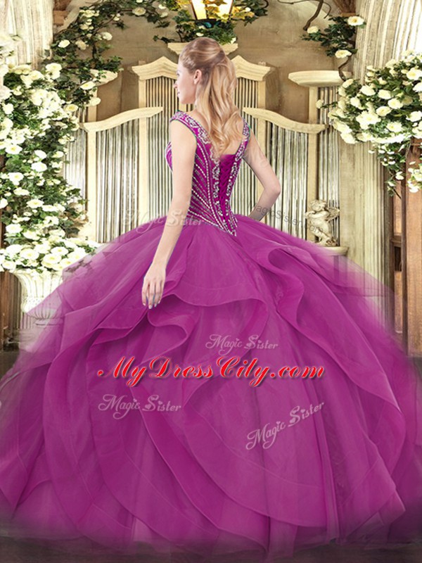 Sleeveless Lace Up Floor Length Beading and Ruffles Quinceanera Gown