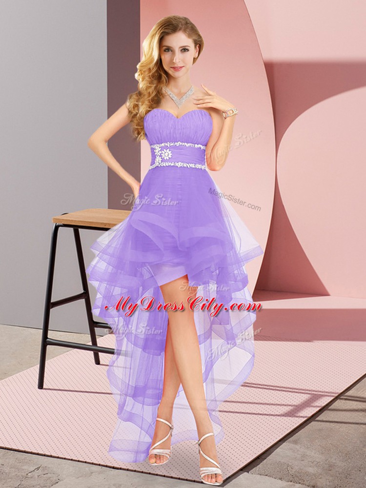 Simple A-line Homecoming Dress Lavender Sweetheart Tulle Sleeveless High Low Lace Up