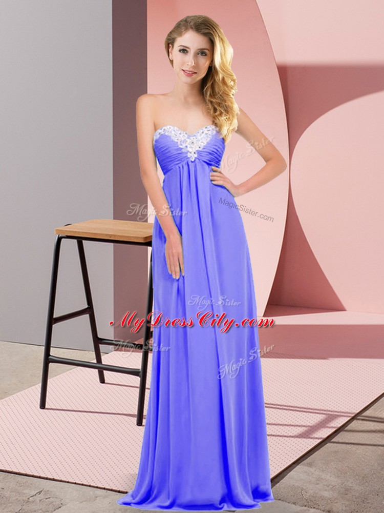 Decent Ruching Evening Dress Lavender Lace Up Sleeveless Floor Length