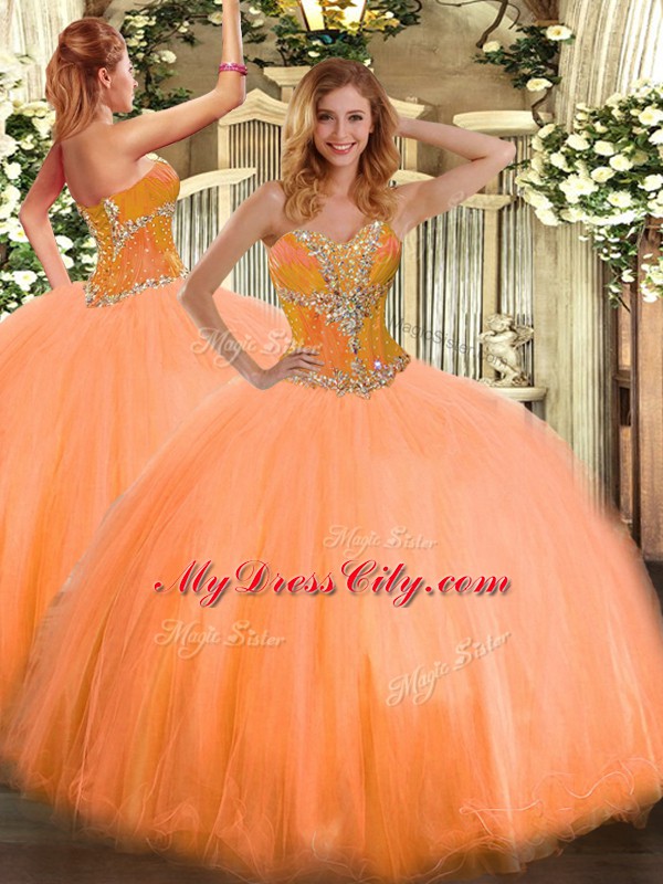 Tulle Sleeveless Floor Length Quinceanera Dress and Beading