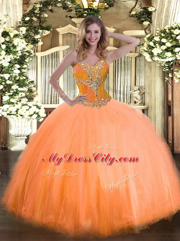 Tulle Sleeveless Floor Length Quinceanera Dress and Beading