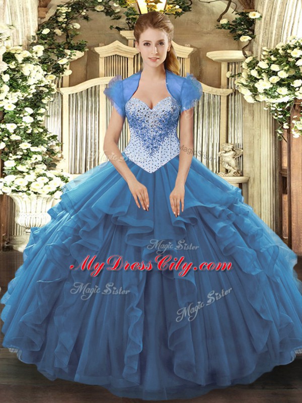 Tulle Sleeveless Floor Length Sweet 16 Dresses and Beading