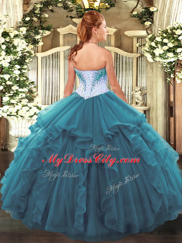 Tulle Sleeveless Floor Length Sweet 16 Dresses and Beading