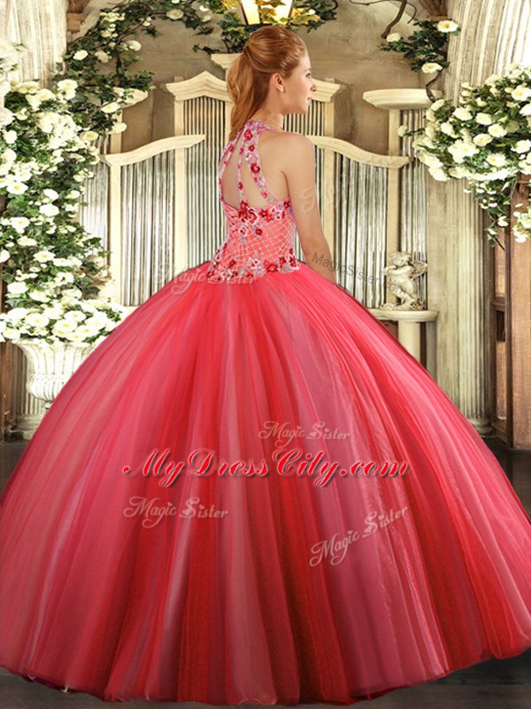 Gorgeous Fuchsia Sleeveless Floor Length Embroidery Lace Up Ball Gown Prom Dress