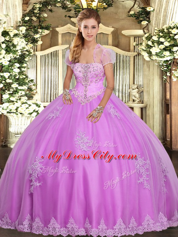 Designer Sleeveless Lace Up Floor Length Appliques Sweet 16 Quinceanera Dress