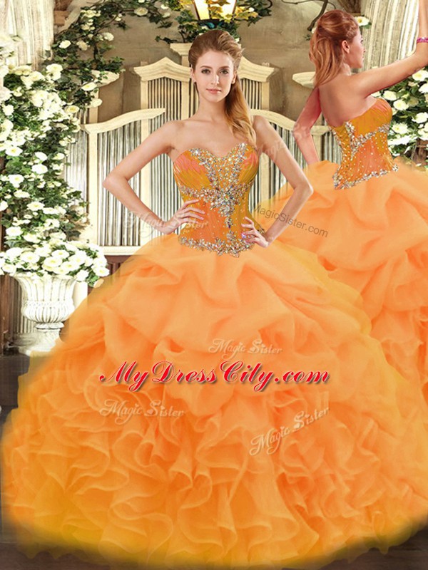 Floor Length Ball Gowns Sleeveless Orange Vestidos de Quinceanera Lace Up