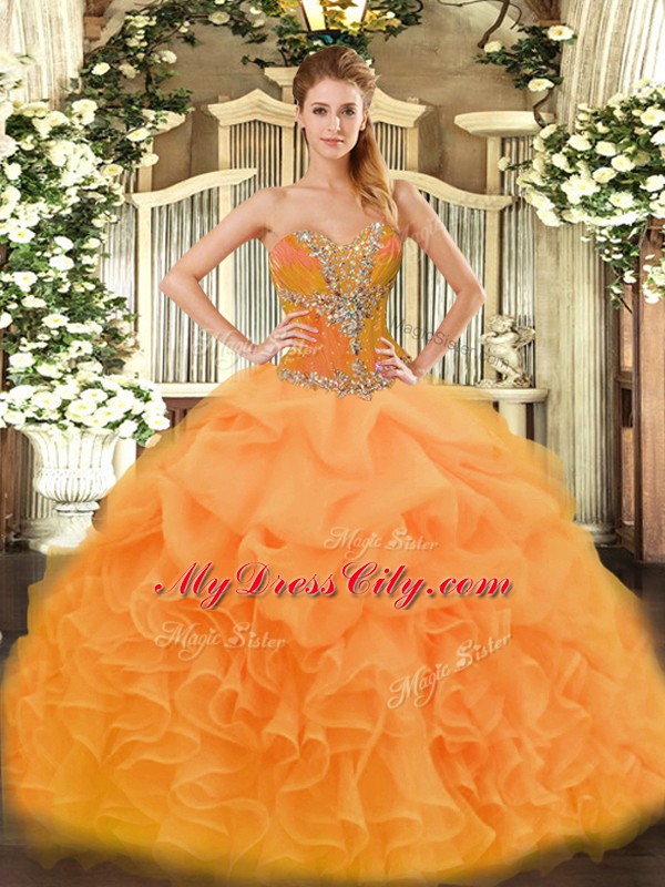 Floor Length Ball Gowns Sleeveless Orange Vestidos de Quinceanera Lace Up