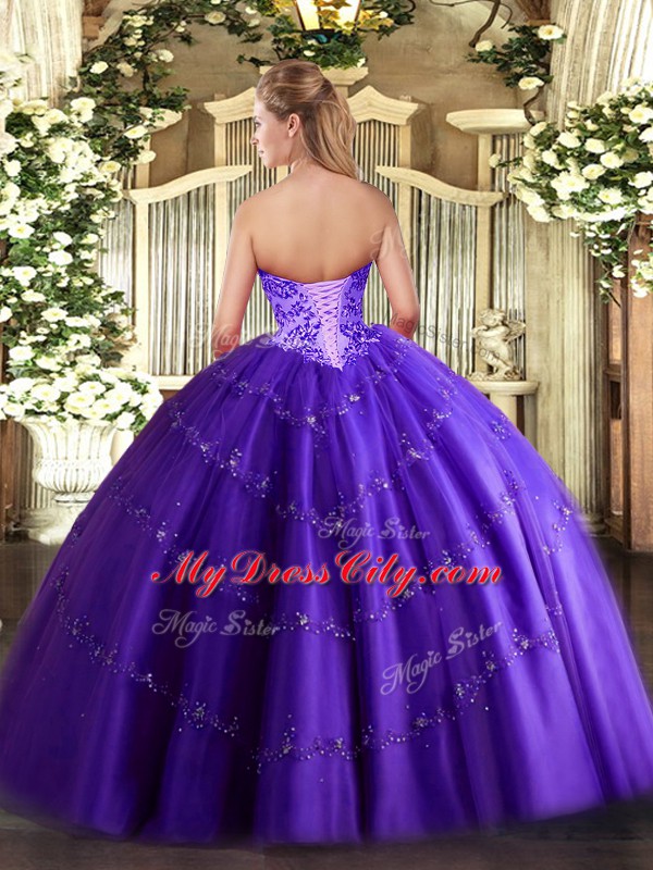 Chic Ball Gowns Quince Ball Gowns Sweetheart Tulle Sleeveless Floor Length Lace Up