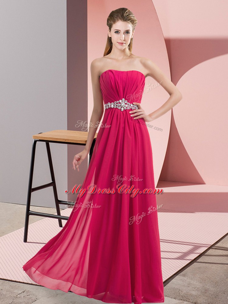 Fashion Sleeveless Tulle Floor Length Zipper Prom Gown in Hot Pink with Lace