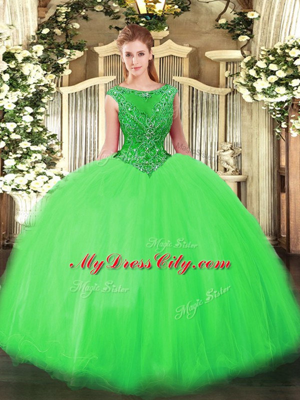 Deluxe Green Sleeveless Floor Length Beading Zipper Quinceanera Gowns