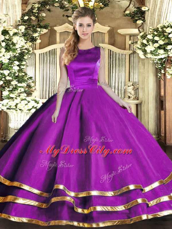 Gorgeous Ball Gowns Quinceanera Dresses Eggplant Purple Scoop Tulle Sleeveless Floor Length Lace Up