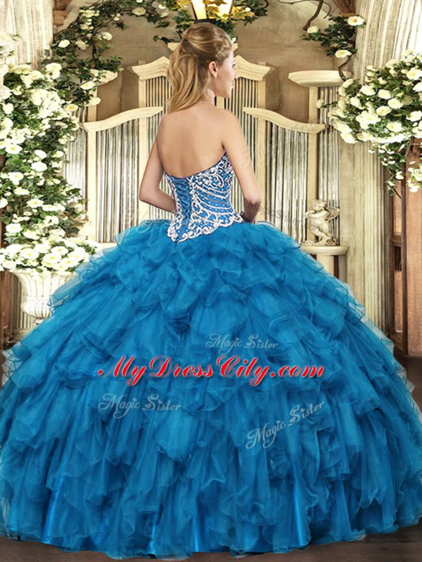 Custom Designed Sweetheart Sleeveless Tulle Sweet 16 Dress Beading and Ruffles Lace Up