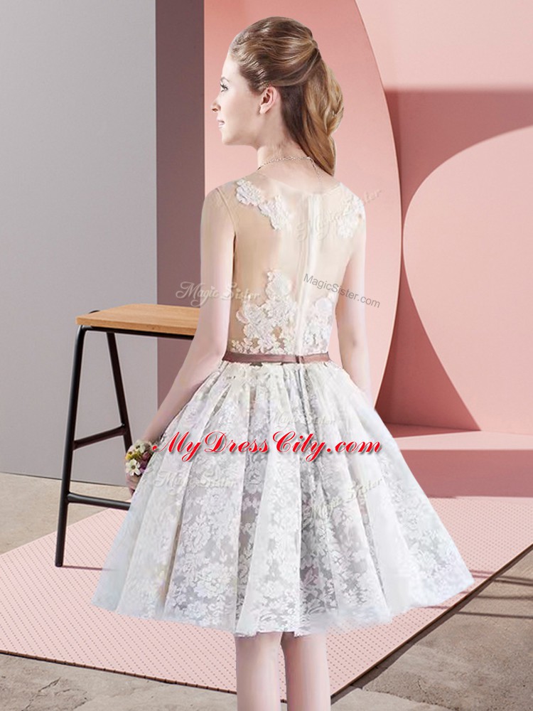 Enchanting A-line Prom Evening Gown White Scoop Taffeta and Tulle Sleeveless Mini Length Zipper