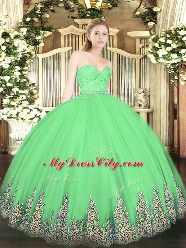 Sweetheart Sleeveless Tulle Sweet 16 Dresses Beading and Lace and Appliques Zipper