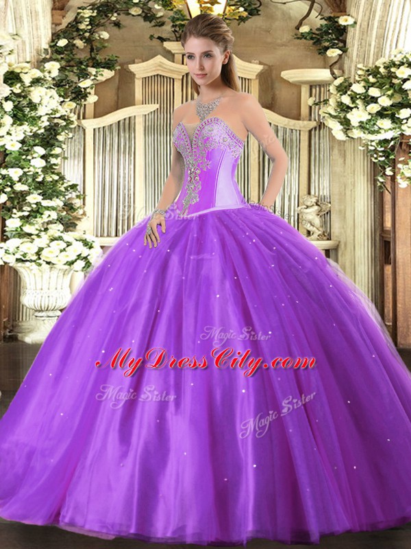 Sweetheart Sleeveless Lace Up Sweet 16 Dresses Lavender Tulle