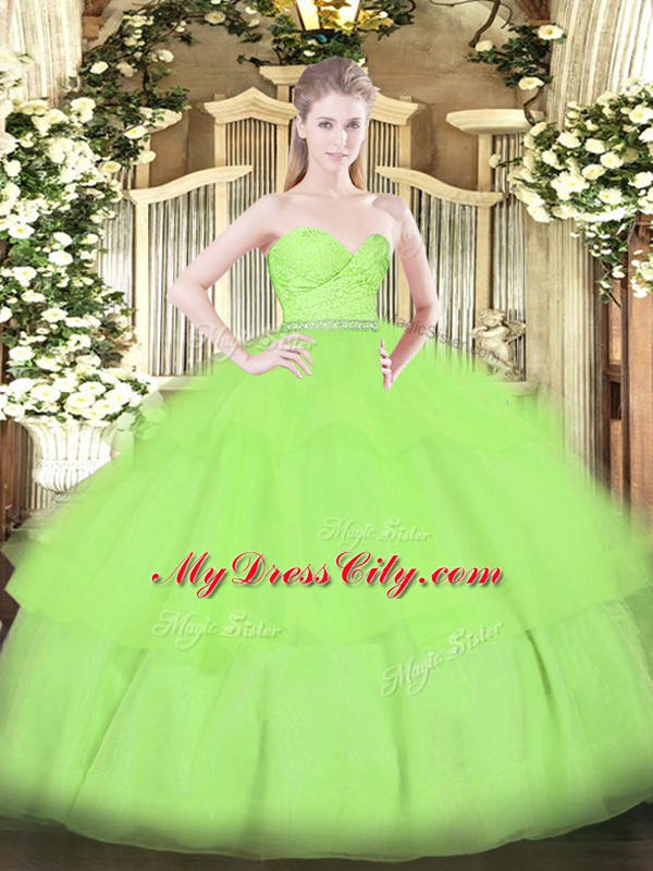 Colorful Zipper Sweetheart Beading and Lace and Ruffled Layers Quinceanera Dress Tulle Sleeveless