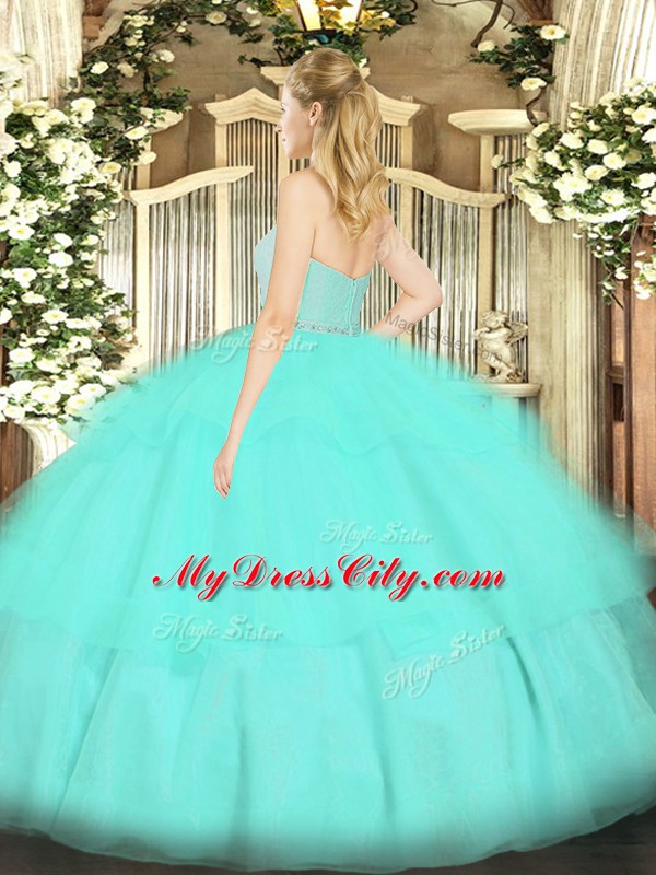 Colorful Zipper Sweetheart Beading and Lace and Ruffled Layers Quinceanera Dress Tulle Sleeveless