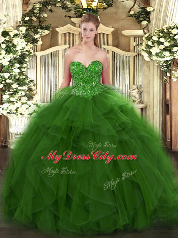 Green Sweetheart Neckline Beading Sweet 16 Dress Sleeveless Lace Up