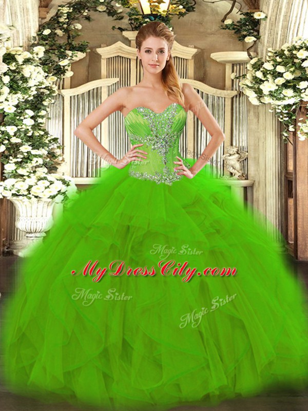 Custom Fit Organza Sleeveless Floor Length 15 Quinceanera Dress and Beading and Ruffles