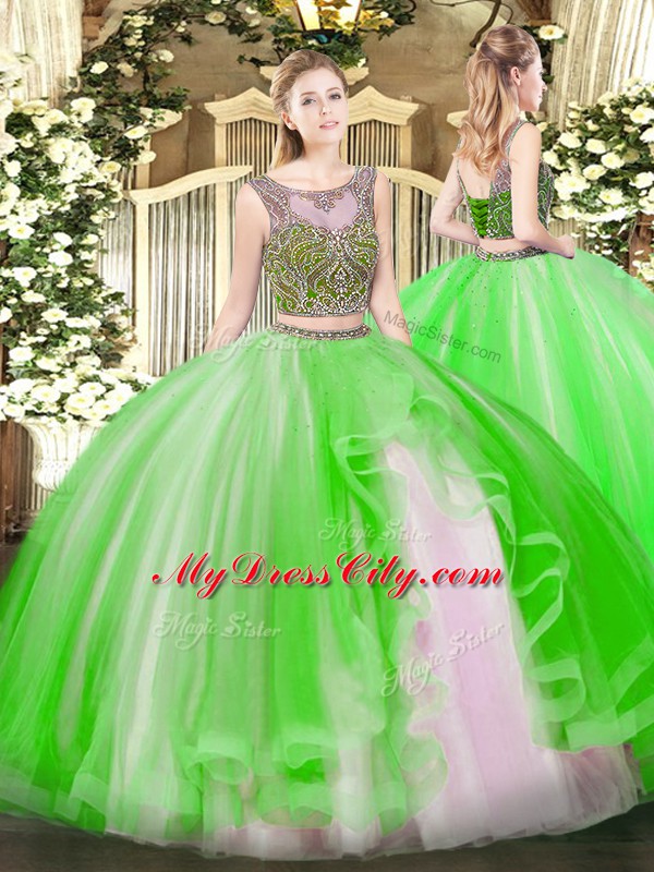 Decent Tulle Sleeveless Floor Length Sweet 16 Dress and Beading and Ruffles