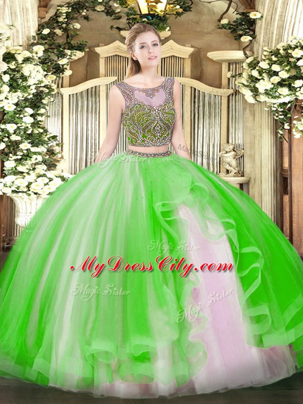 Decent Tulle Sleeveless Floor Length Sweet 16 Dress and Beading and Ruffles