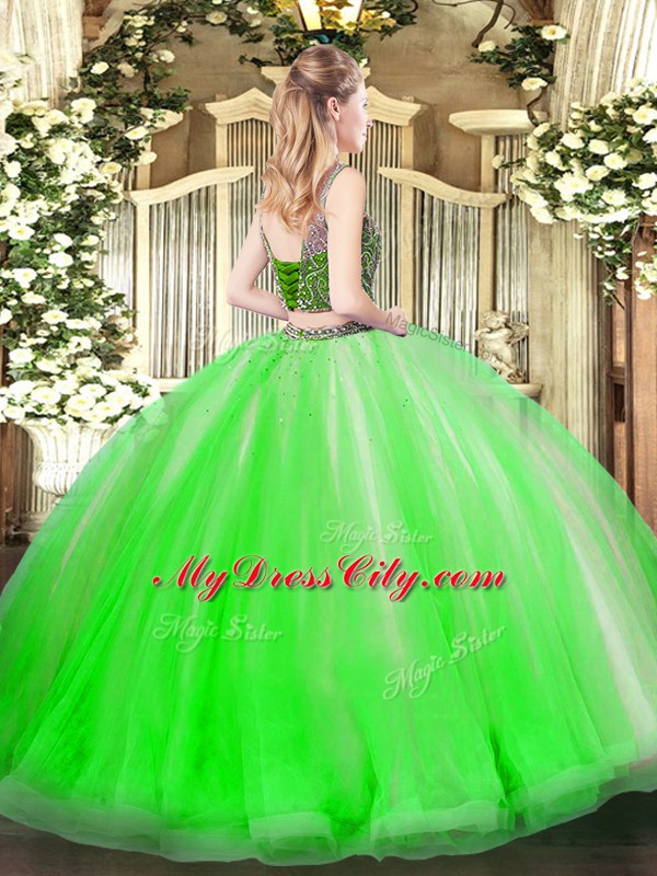 Decent Tulle Sleeveless Floor Length Sweet 16 Dress and Beading and Ruffles