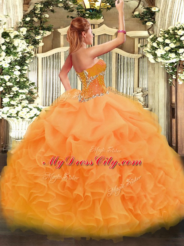 Inexpensive Blue Ball Gowns Beading and Ruffles 15 Quinceanera Dress Lace Up Organza Sleeveless Floor Length