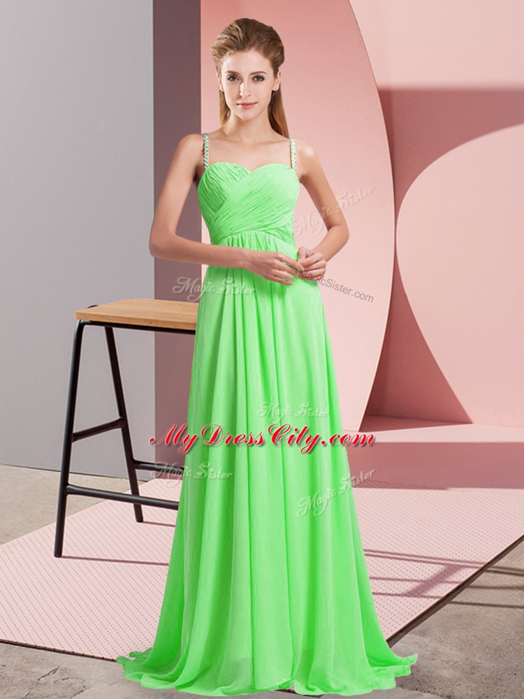 Eye-catching Chiffon Sleeveless Prom Party Dress Sweep Train and Beading