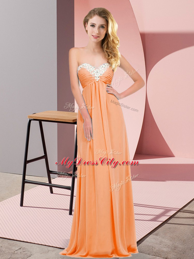 Latest Orange Red Sleeveless Floor Length Ruching Lace Up Prom Party Dress