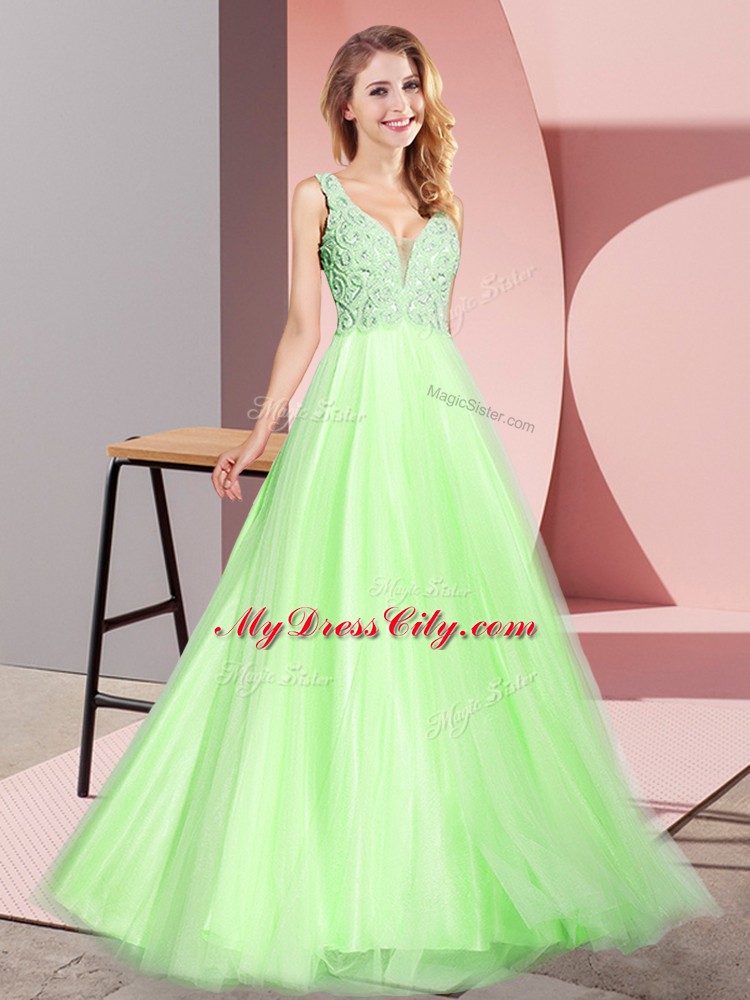 Best Selling Floor Length Zipper Yellow Green for Prom and Party with Lace