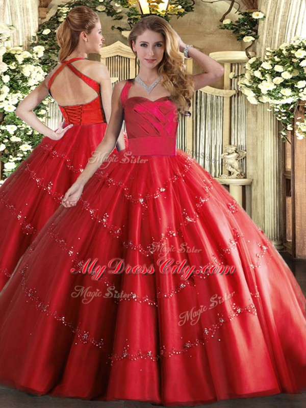 Tulle Sleeveless Floor Length Vestidos de Quinceanera and Appliques