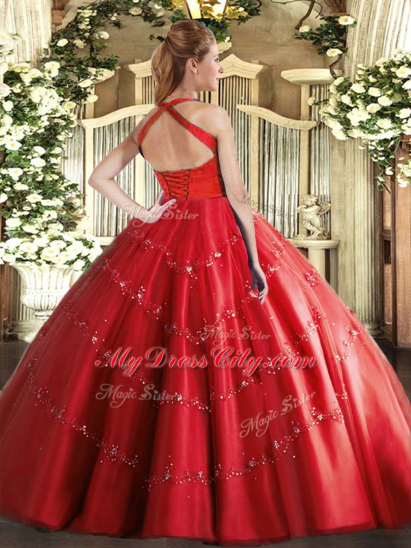 Tulle Sleeveless Floor Length Vestidos de Quinceanera and Appliques