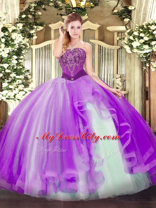 Sleeveless Beading and Ruffles Lace Up Sweet 16 Dress