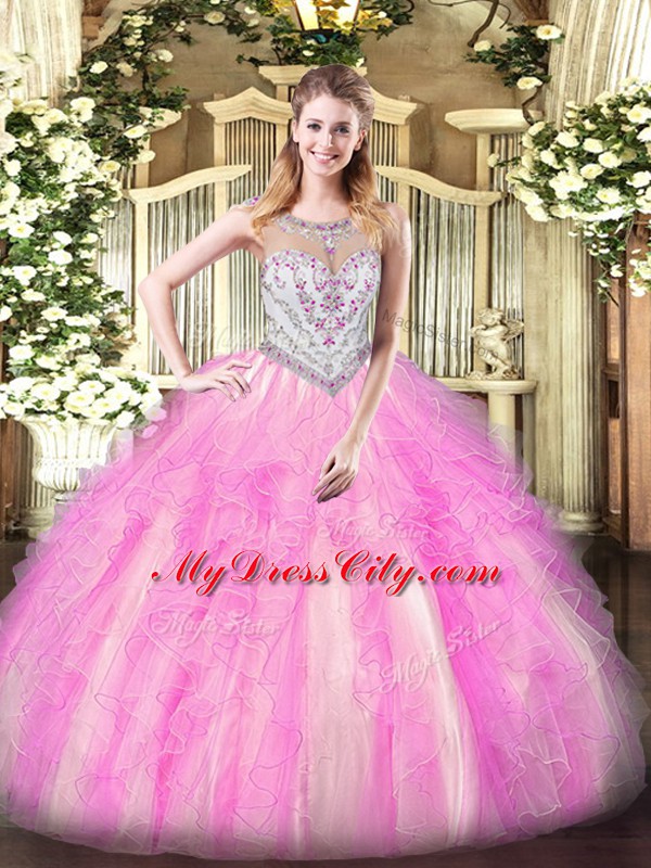 Stunning Scoop Sleeveless Zipper Sweet 16 Quinceanera Dress Lilac Tulle