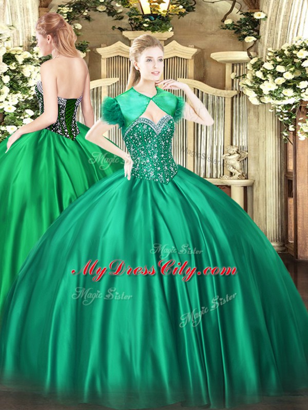 Classical Turquoise Sleeveless Beading Floor Length Quinceanera Dresses