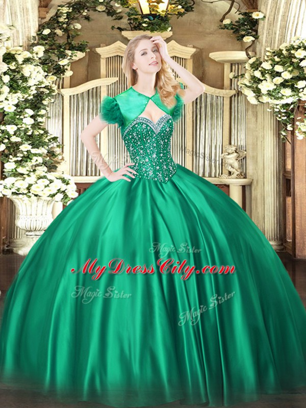 Classical Turquoise Sleeveless Beading Floor Length Quinceanera Dresses