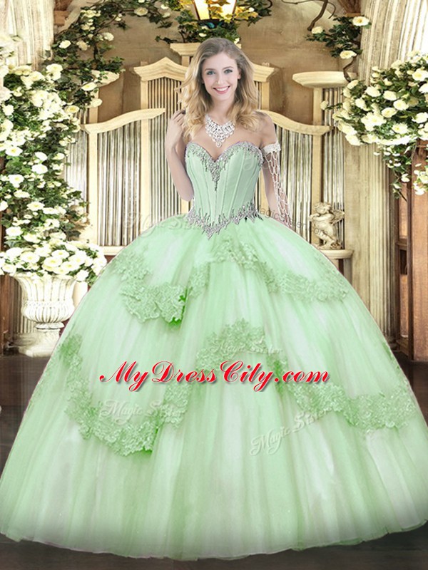 Sleeveless Lace Up Floor Length Beading and Appliques Sweet 16 Quinceanera Dress