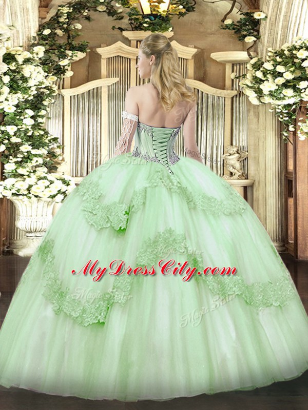 Sleeveless Lace Up Floor Length Beading and Appliques Sweet 16 Quinceanera Dress