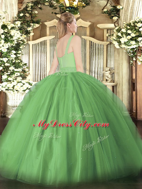 Green Sleeveless Beading Floor Length Quinceanera Gowns