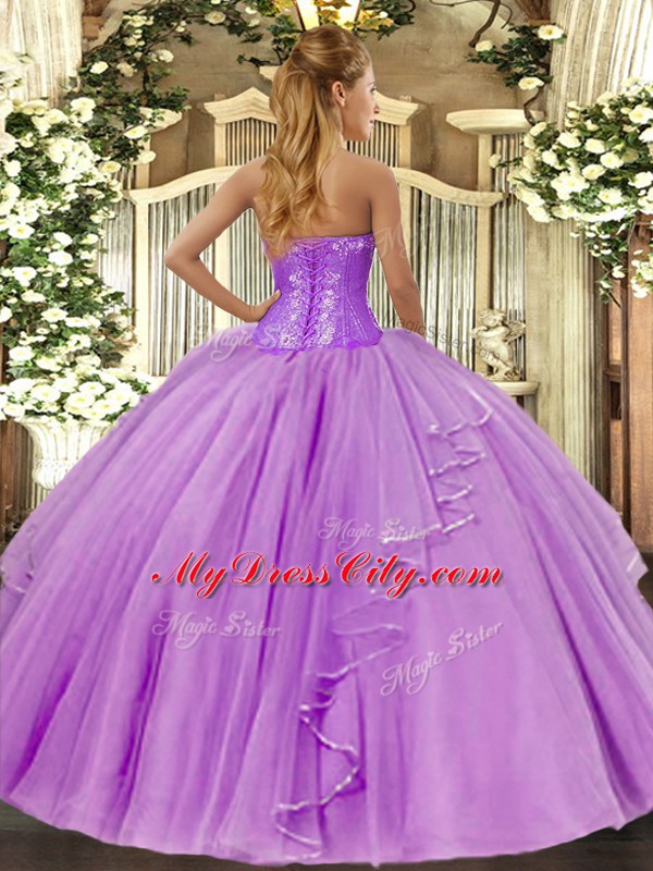 Sweetheart Sleeveless Tulle Quinceanera Gown Beading and Ruffles Lace Up