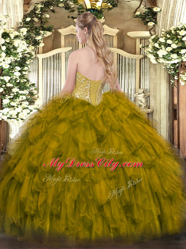 Flare Green Sweetheart Neckline Beading and Ruffles Quinceanera Dress Sleeveless Lace Up