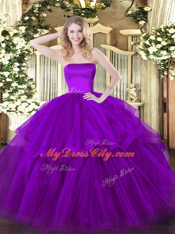 Sleeveless Brush Train Zipper Ruffled Layers Sweet 16 Dresses