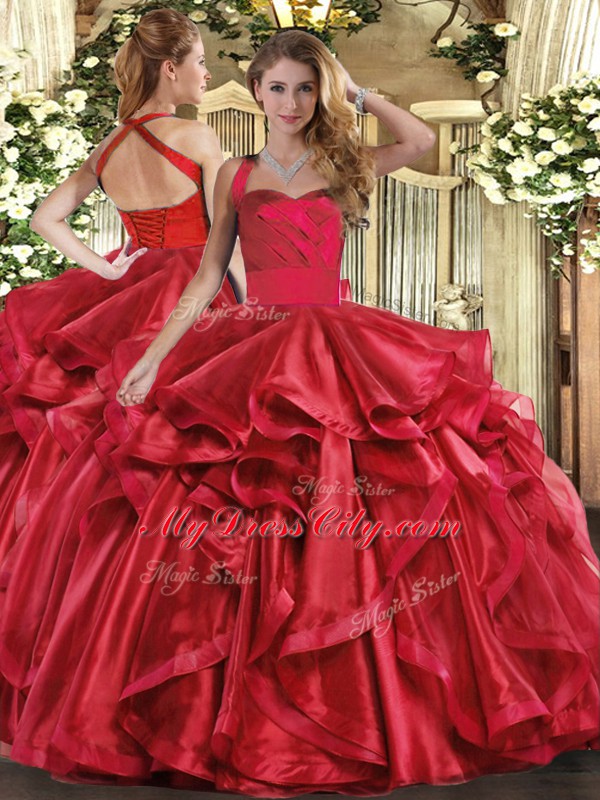 Organza Sleeveless Floor Length Quince Ball Gowns and Ruffles