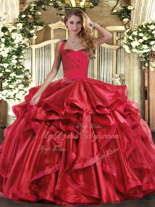 Organza Sleeveless Floor Length Quince Ball Gowns and Ruffles