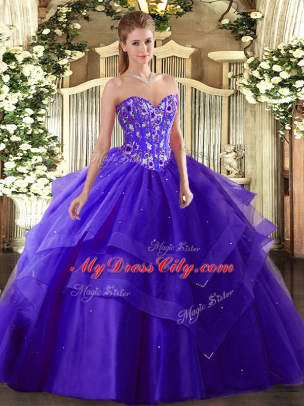 Super Floor Length Purple Quinceanera Dresses Sweetheart Sleeveless Lace Up