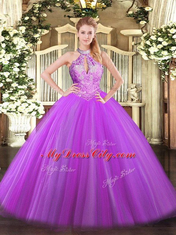 Sexy Floor Length Ball Gowns Sleeveless Purple Quinceanera Dresses Lace Up