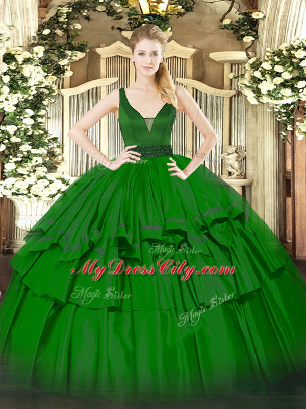 Floor Length Green Vestidos de Quinceanera Straps Sleeveless Zipper