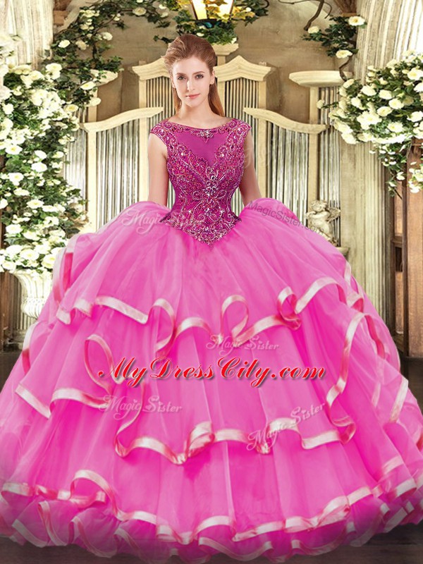 Inexpensive Floor Length Ball Gowns Sleeveless Fuchsia Sweet 16 Quinceanera Dress Zipper